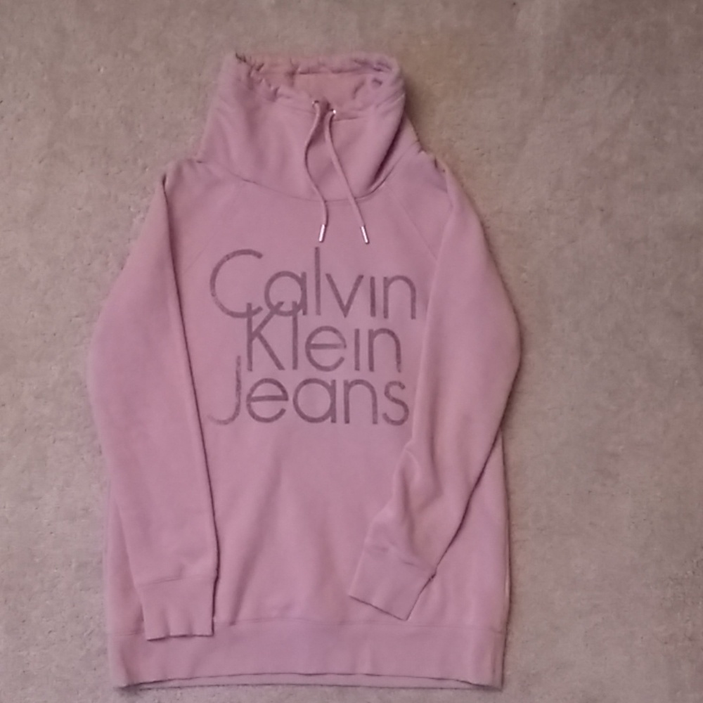 Calvin Klein Pink and Gray Cowlneck Tie Sweatshirt
